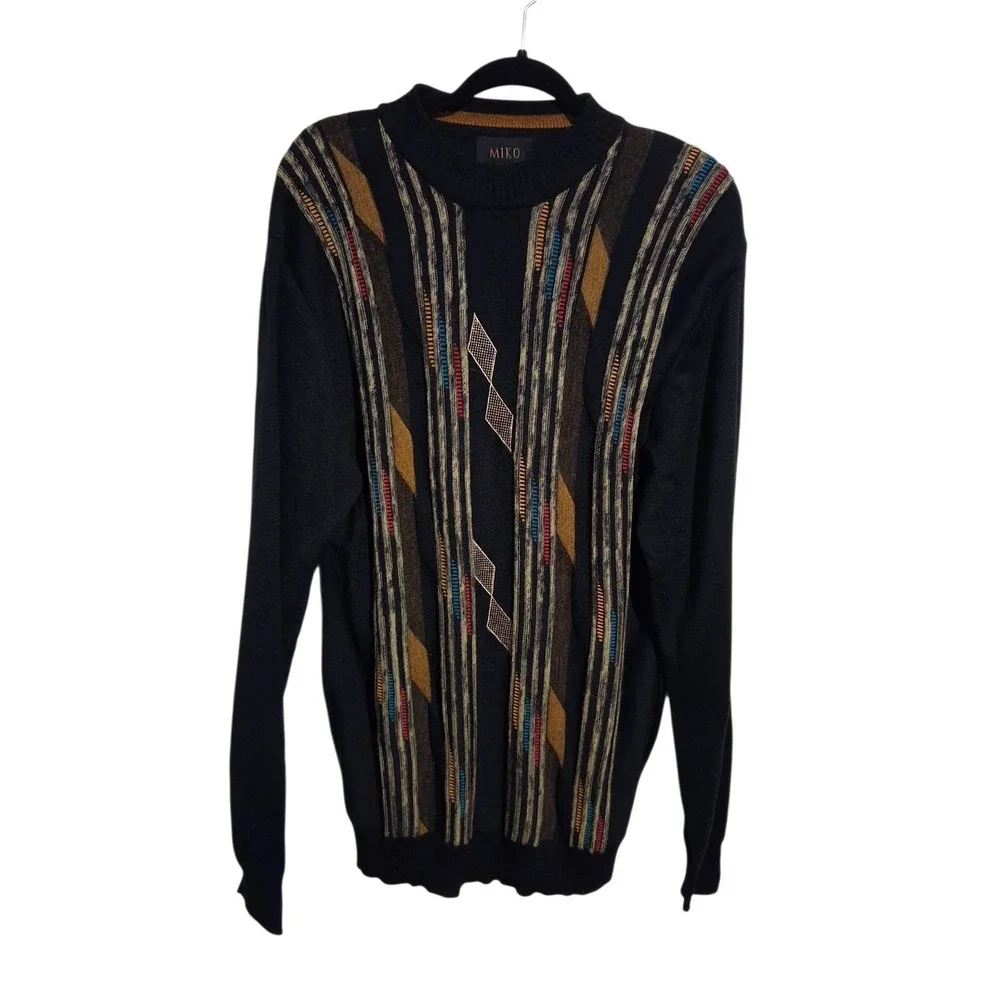 Vintage Y2k Miko Wool 3D Geometric Menx size Large Streetwear Grandpa Sweater